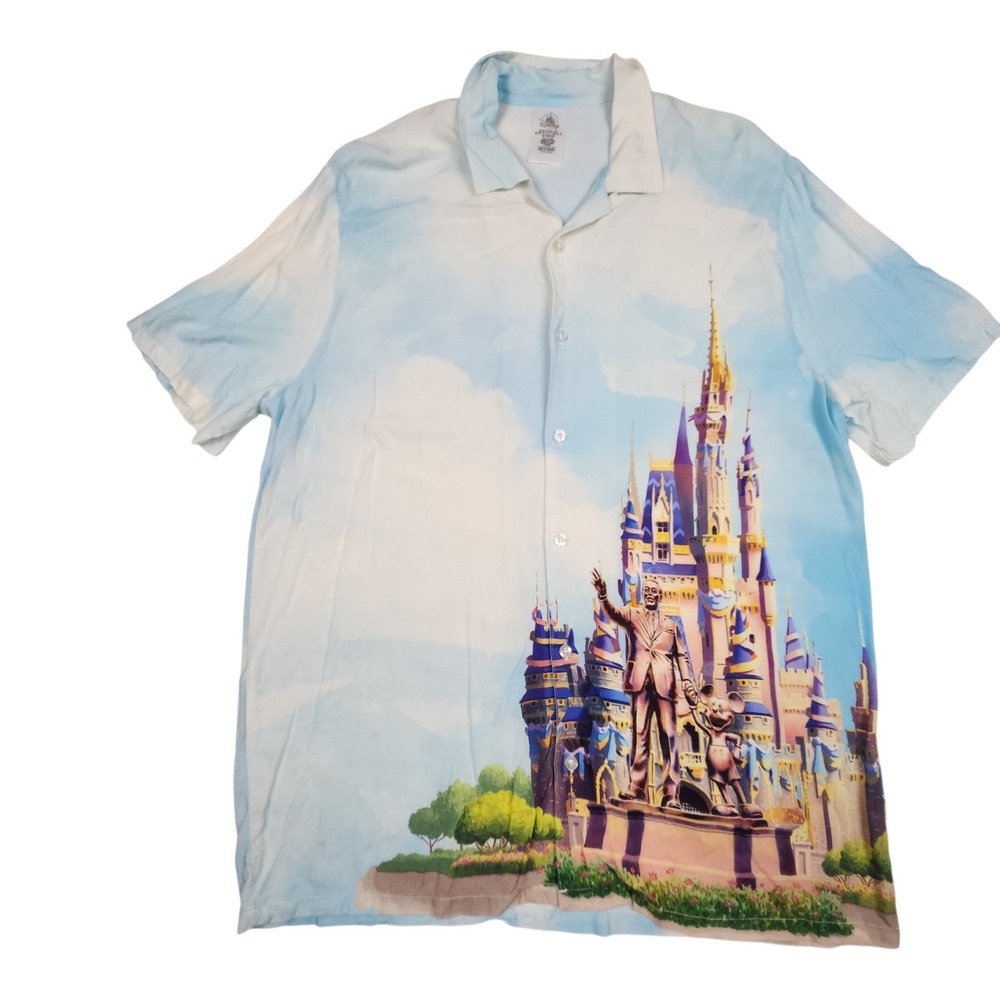 Walt Disney World 50th Anniversary Castle Button Down Shirt Sz L -‎ Read